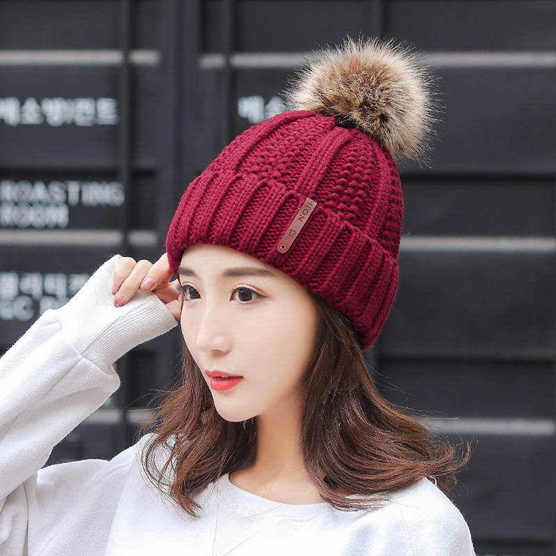 High Quality Custom red thick winter hats women ribbed knit